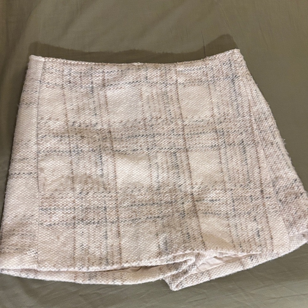 Altar'd State Cream Plaid Mini Skirt